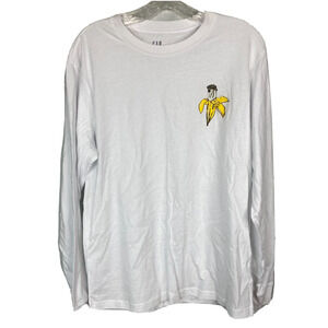 Gap x Jean-Michel Basquiat T-Shirt Men Sz S White Banana Logo Cotton Long Sleeve